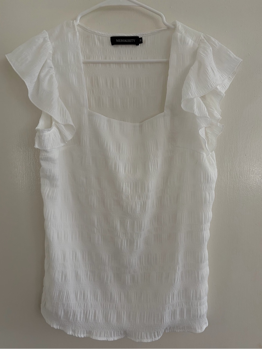 MeroKeety White Ruffle Sleeve Square Neck Women's Top